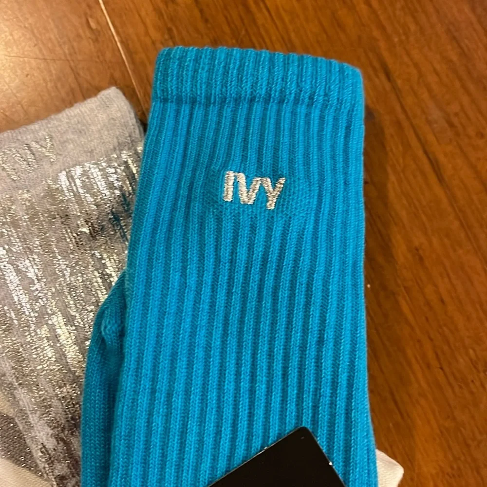 Adidas Ivy Park Socks x 3 pair Silver Sparkle Blue white new Kids Size 8K - 10K